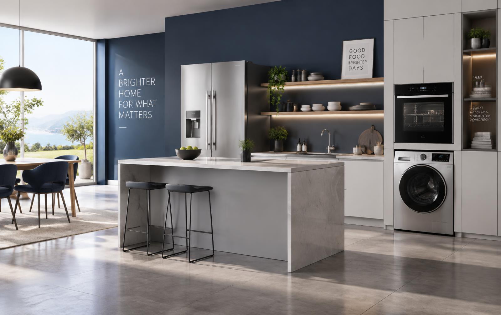 Moderne keuken met koelkast, oven en wasmachine uit de Witgoednu showroom